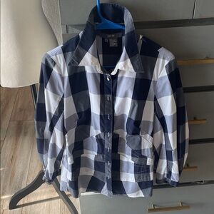 Per Se Navy and White Plaid Button Down Shirt
